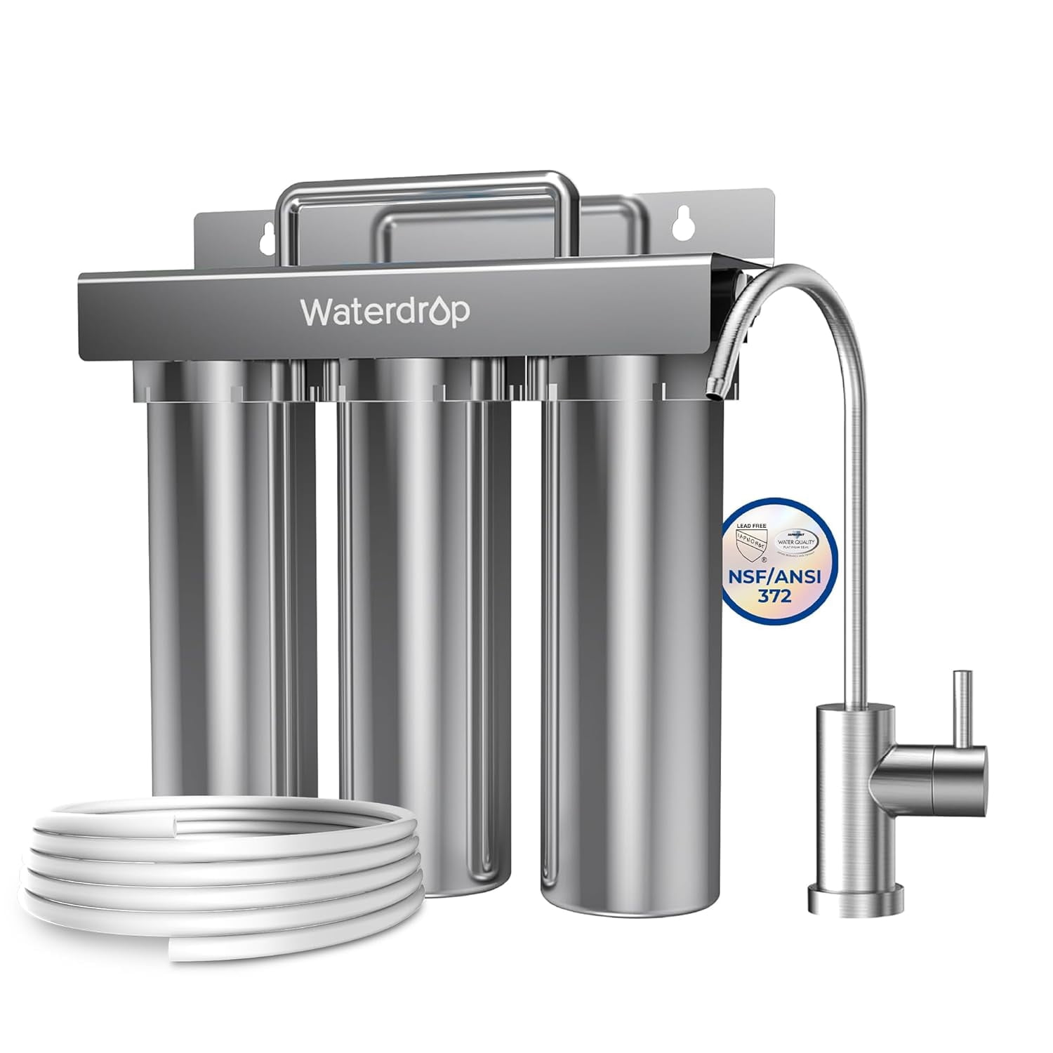 Restored Waterdrop TST-UF-B 0.01 Micron Ultra-Filtration Under Sink Water Filter, 3-Stage Stainless Steel Under Sink Water Filtration System with Dedicated Faucet, 3 Filter Included (Refurbished)