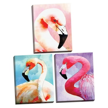 Gango Home Decor Modern Amazing Flamingos I, II, & III by Jill Meyer (Ready to Hang); Three 12x16in Hand-Stretched Canvases