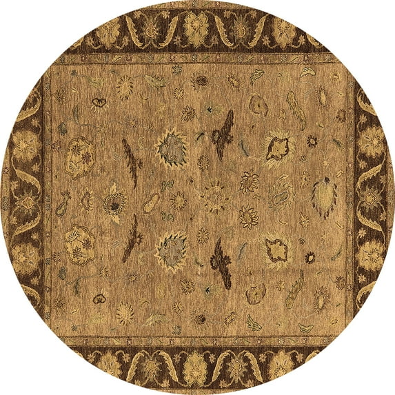 Ahgly Company Indoor Round Oriental Brown Industrial Area Rugs, 6' Round