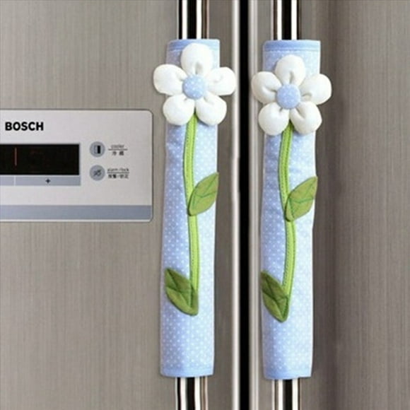 8PCS Pastoral Flower Polka Dot Door / Refrigerator Handle Cover Nevera Door Handle Gloves Decoración para el Hogar Accesorios de Cocina Azul