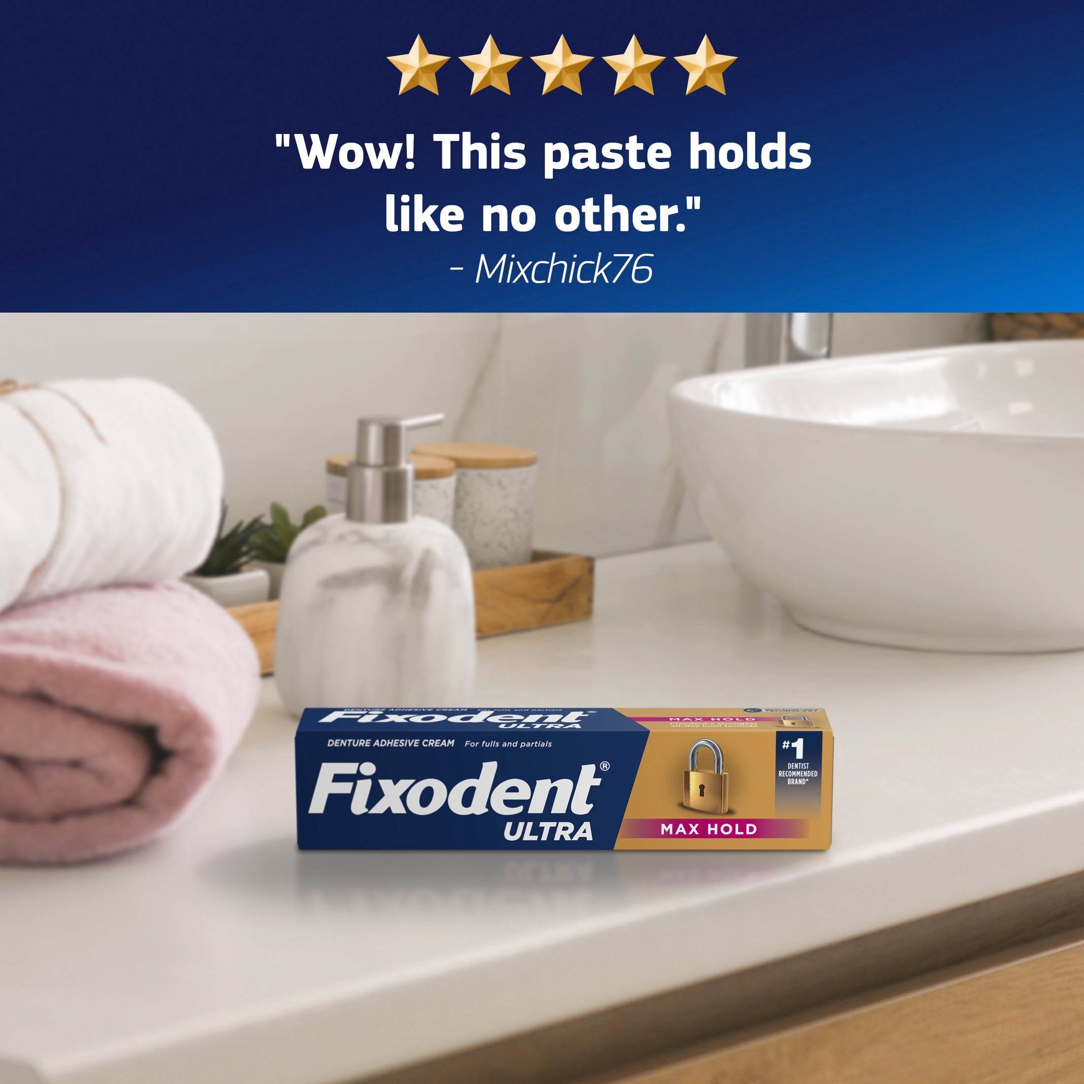 Fixodent Denture Adhesive, Ultra Max Hold Secure Denture Adhesive Cream 2.2 oz, 3 Pack