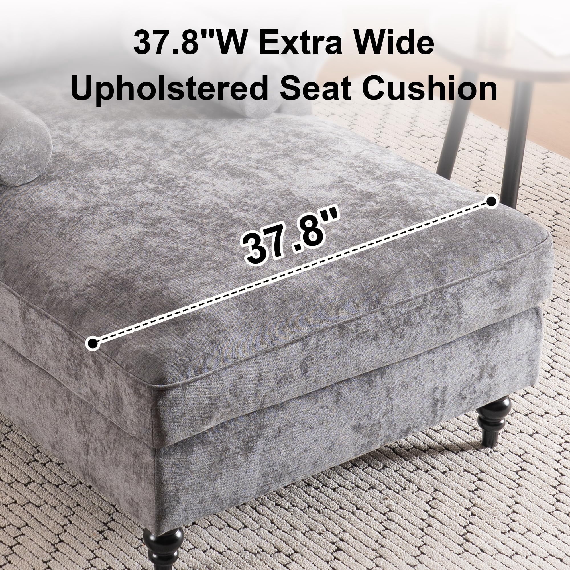 Aukfa Curved Arm Chaise Lounge Indoor Chair Oversized Mid-Century Modern Chair, 2 Pillows, Chenille, Gray