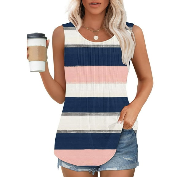 Bzhegqhd Women's New Loose Casual Crew-neck Pleated Print Fashion Top