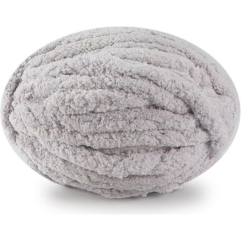 Light Grey Chunky Chenille Yarn for Crocheting, Bulky Thick Fluffy Yarn for  Knit