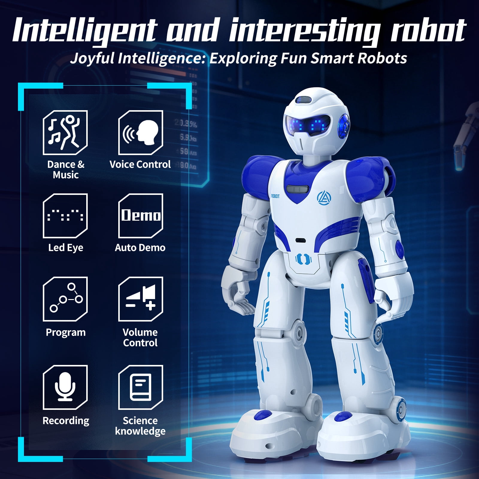 Ficcug Kids Remote Control Intelligent Robot Toys,Voice Control Programmable Educational Smart Robot,Perfect Gift for Boys 4 5 6 7 8+,Blue
