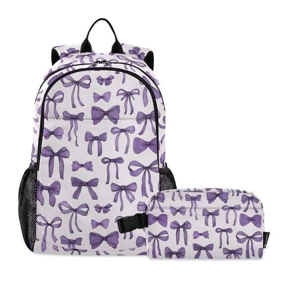 ALAZA Purple Bow School Backpack Lunch Box Set Student Bookbag