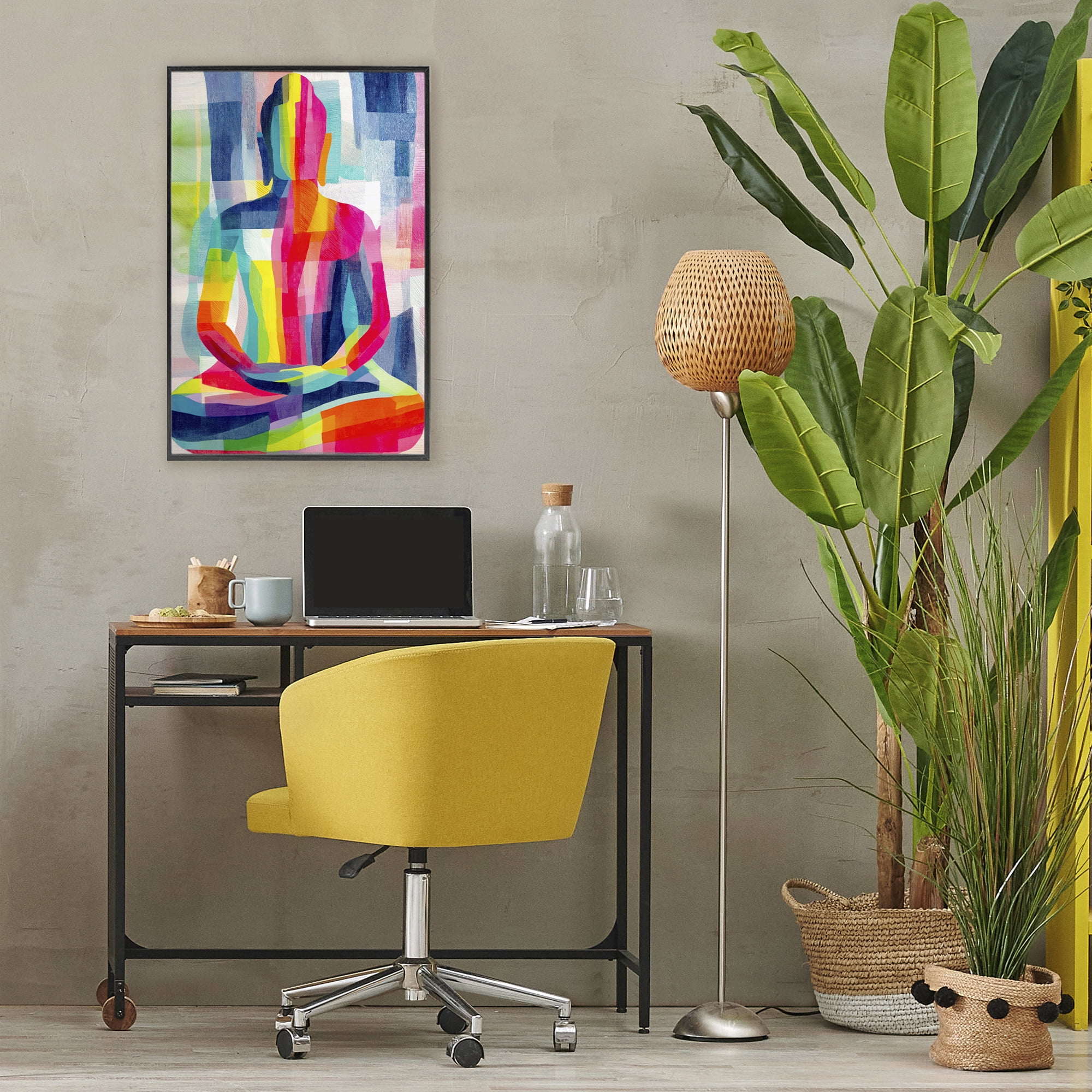 Stupell Industries Geometric Buddha In Spectrum Black Framed Giclee Art, design by Chromatic Storm Studio