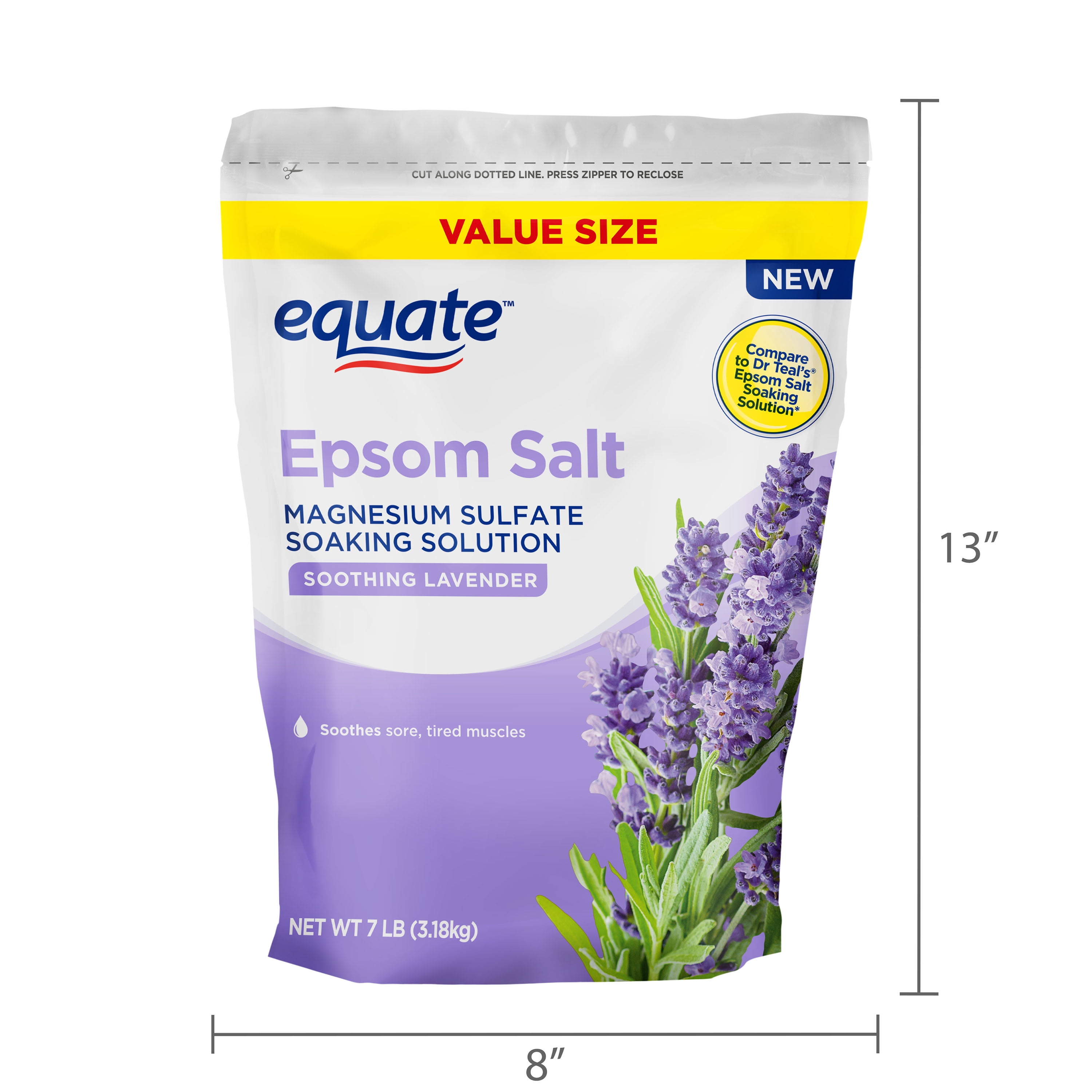 (4 pack) Equate Epsom Salt Soaking Solution, Soothing Lavender, 7 lbs