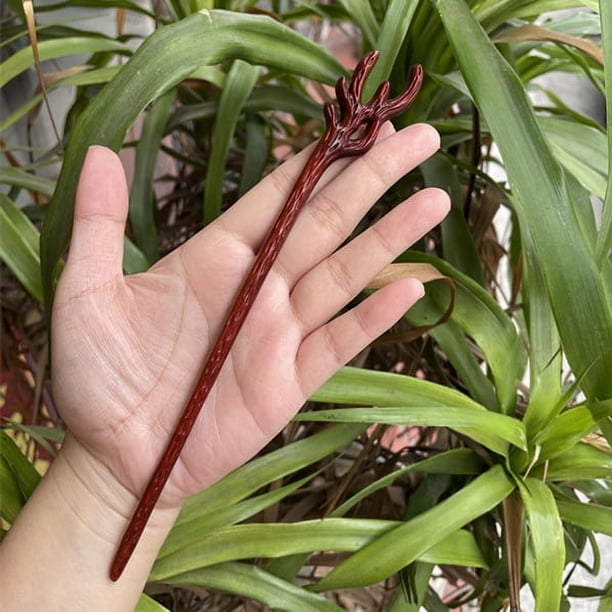 Horquilla antigua tallada en madera de sándalo rojo lobular, placa para el cabello, artesanías de madera pulida a mano, regalos antiguos de caoba
