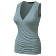 thumbnail image 2 of Doublju Women's V- Neck Sleeveless Shirred Sides Tank Top (Plus Size Available), 2 of 4