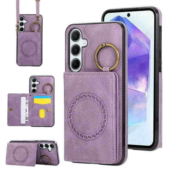 Decase Wallet Case for Samsung Galaxy A16 5G, Crossbody Leather Phone Case with Kickstand and Card Slots, Magnetic Closure, Car Mount Compatible,Purple