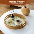 thumbnail image 6 of 13.8 in Round Rattan Serving Tray with Handle, Mother of Pearl Inlay Wooden Base, Decorative Wicker for Table, Kitchen Island & Home Decor (Green Leaf), 6 of 9