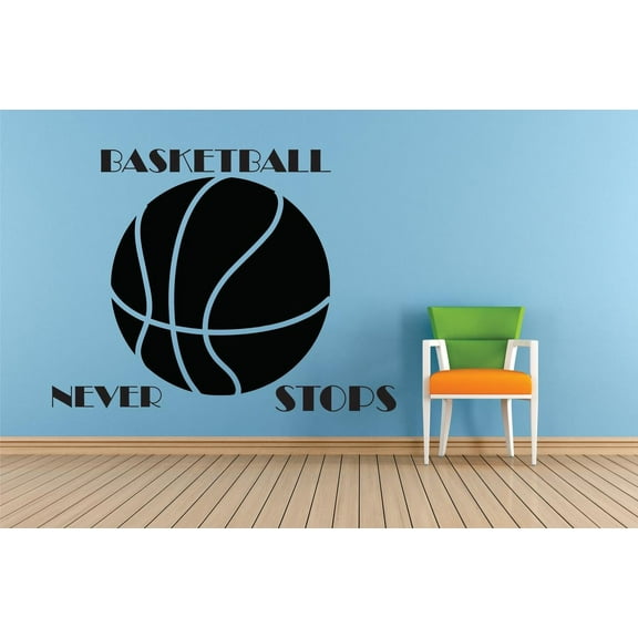 Basketball Never Stops Silhouette Sports Motivation Custom Wall Decal Vinyl Sticker Boy Girl Bedroom Art 12 Inches X 12 Inches