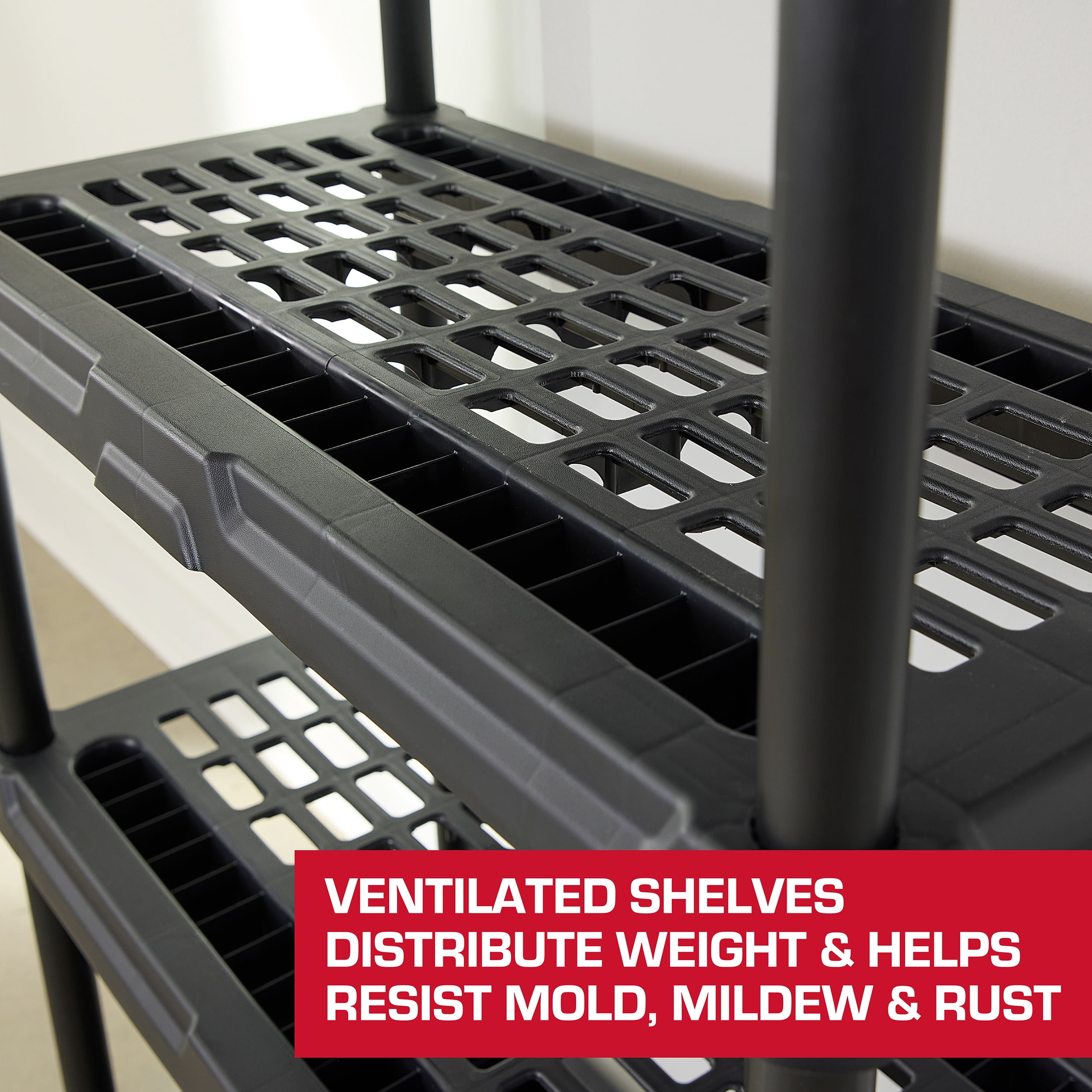 Hyper Tough 3 Shelf Black Plastic Storage Shelf, 36" W x 18" D x 36.2" H, Holds up to 450 lb Total Capacity