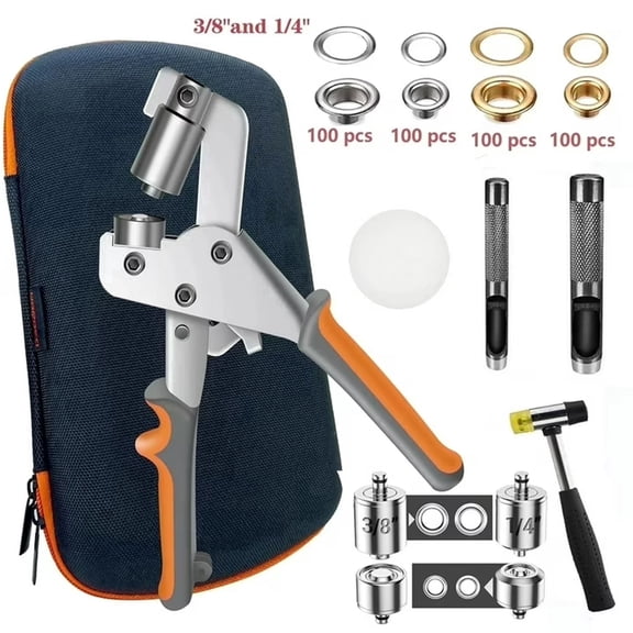 Grommet Kit, with Bag 3/8 and 1/4 Tarp Grommets Eyelet Plier Set for Fabrics Vinyl Tarps and Banners 200Pcs 10mm and 200 Pcs 6mm