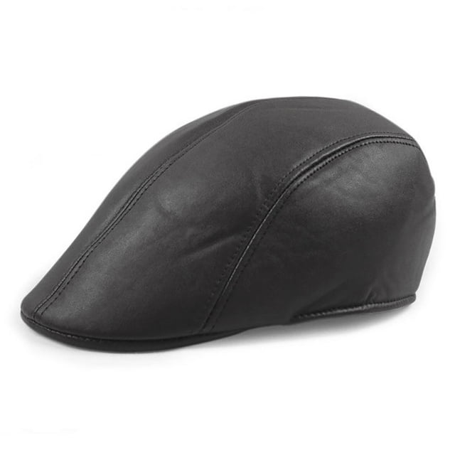 Newsboy Cap Retro Soft Comfortable Waterproof Solid Color Keep Warm Faux Leather Winter Thermal Men Beret Flat Hat for Outdoor