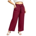 thumbnail image 3 of BiZtdJrK Oversized Casual Pants for Women Ruffle Drawstring Elastic Waisted Straight Leg Trousers Loose Lightweight Summer Pants with Pockets Wine XL, 3 of 7