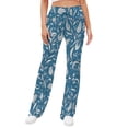 thumbnail image 2 of White Floral Blue Paisley Pattern Women's Wide Leg Pants High Waist Adjustable Knot Loose Casual Trousers Business Work Casual Pants, 2 of 8
