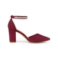 thumbnail image 3 of BLISSFUL STEP Women's Pointed Toe Rhines Ankle Strap Block Heels Pumps Burgundy 8.5, 3 of 8