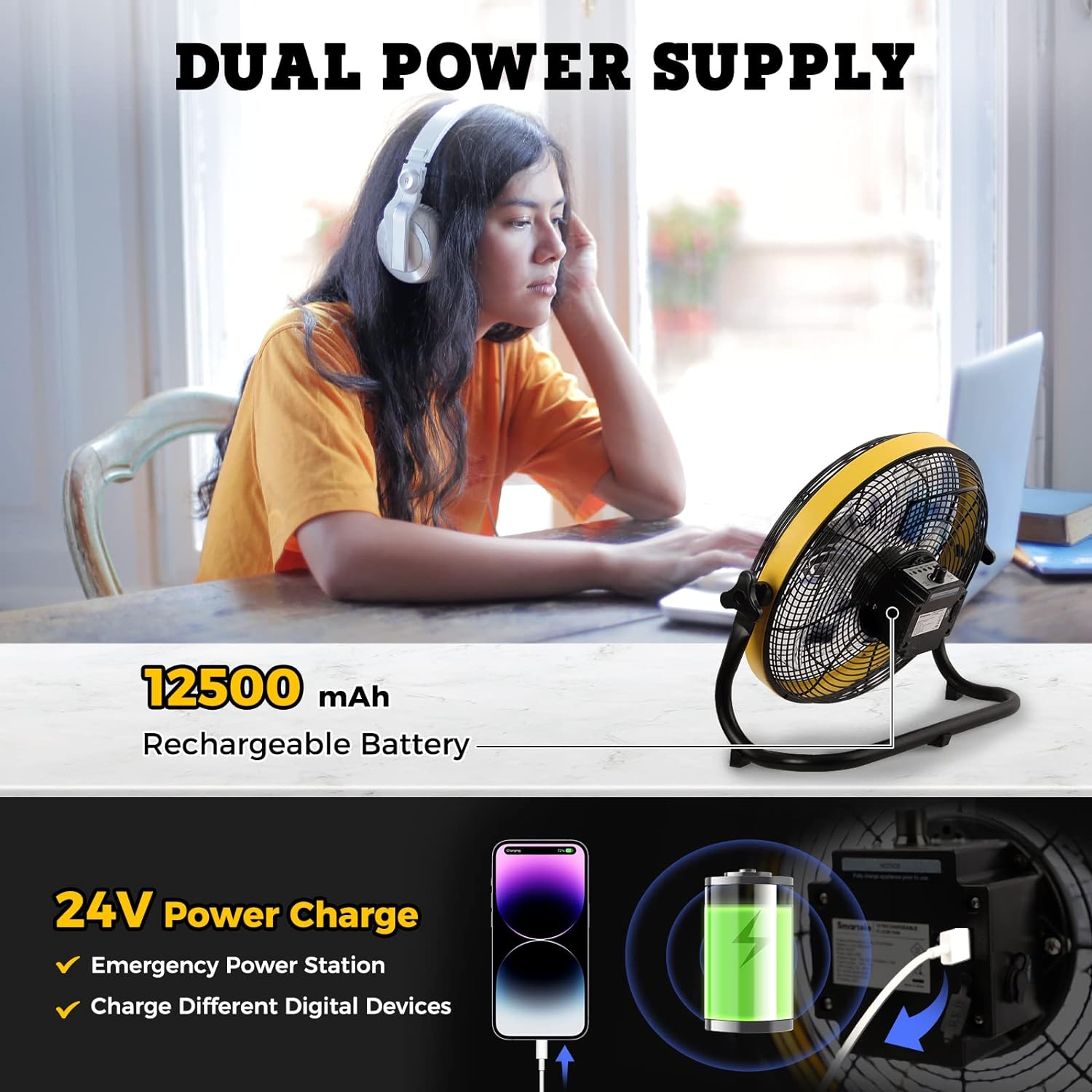 Setpower FF12 12 in Rechargeable Battery 2500 CFM Floor Fan