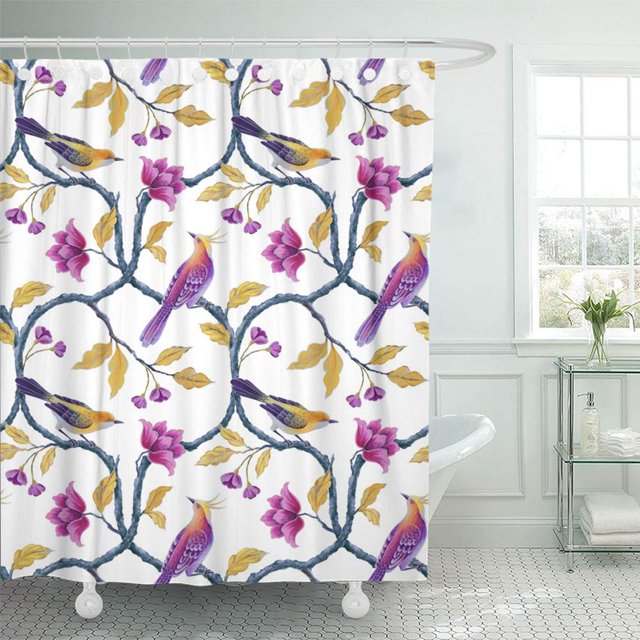 Cortina de ducha ABPHQTO aves del paraíso en flor de primavera 165x180 cm