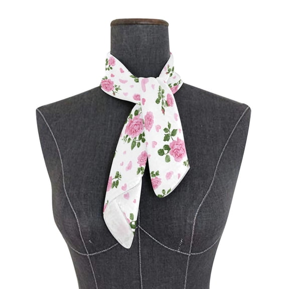 Square Scarf 24x24 Inch Lovely Rose Heart Pattern Silky Satin Sun Protection Neck Scarf for Women Multi-Purpose Head Wrap Bandana for Hair Bag Decoration