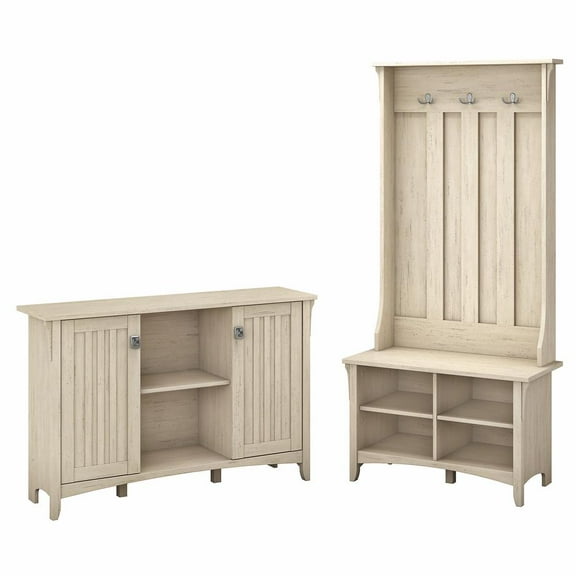 Bush Salinas Hall Tree With Shoe Bench And Accent Chest In White