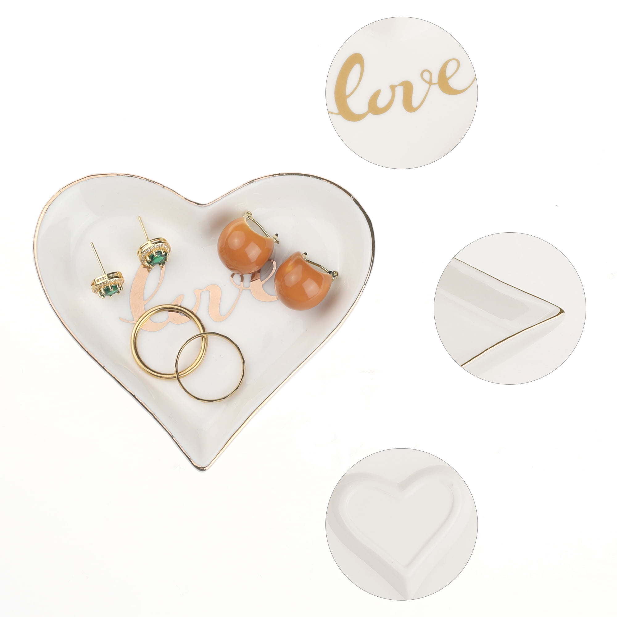 Unique Bargains Ceramic Jewelry Tray Trinket Ring Dish for Organizing Earrings Necklaces LOVE-10*9.2*1.3cm