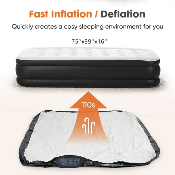 LIFERECORD 16 in Twin Air Mattress with Built in Pump 600LBS Weight Capacity Camping Home Guests