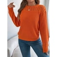 thumbnail image 5 of Womens Crochet Hollow Out Sweater Top Long Sleeve Crew Neck Knit Pullover Fall Casual Winter Shirt Orange Color L, 5 of 7