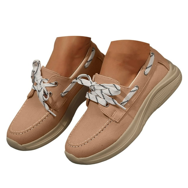 Chaussures Bateau IUJSOY Femmes à Lacets Chaussures de Marche Confortables Semelle Épaisse Souple Espadrilles Mode Mocassins