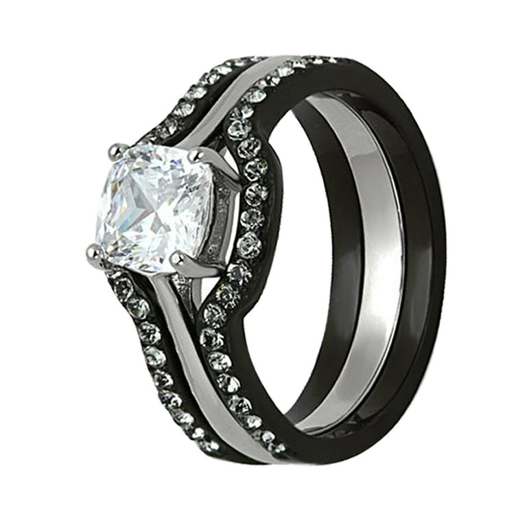 MABELLA Women Black Stainless Steel Pricess Cut AAA Main Cubic