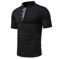 thumbnail image 4 of VSSSJ Standing Collar T-shirt for Men Plus Size Short Sleeve V-Neck Button Fashion Casual Solid Color Shirt Comfy Daily Sports Tee Black XL, 4 of 5