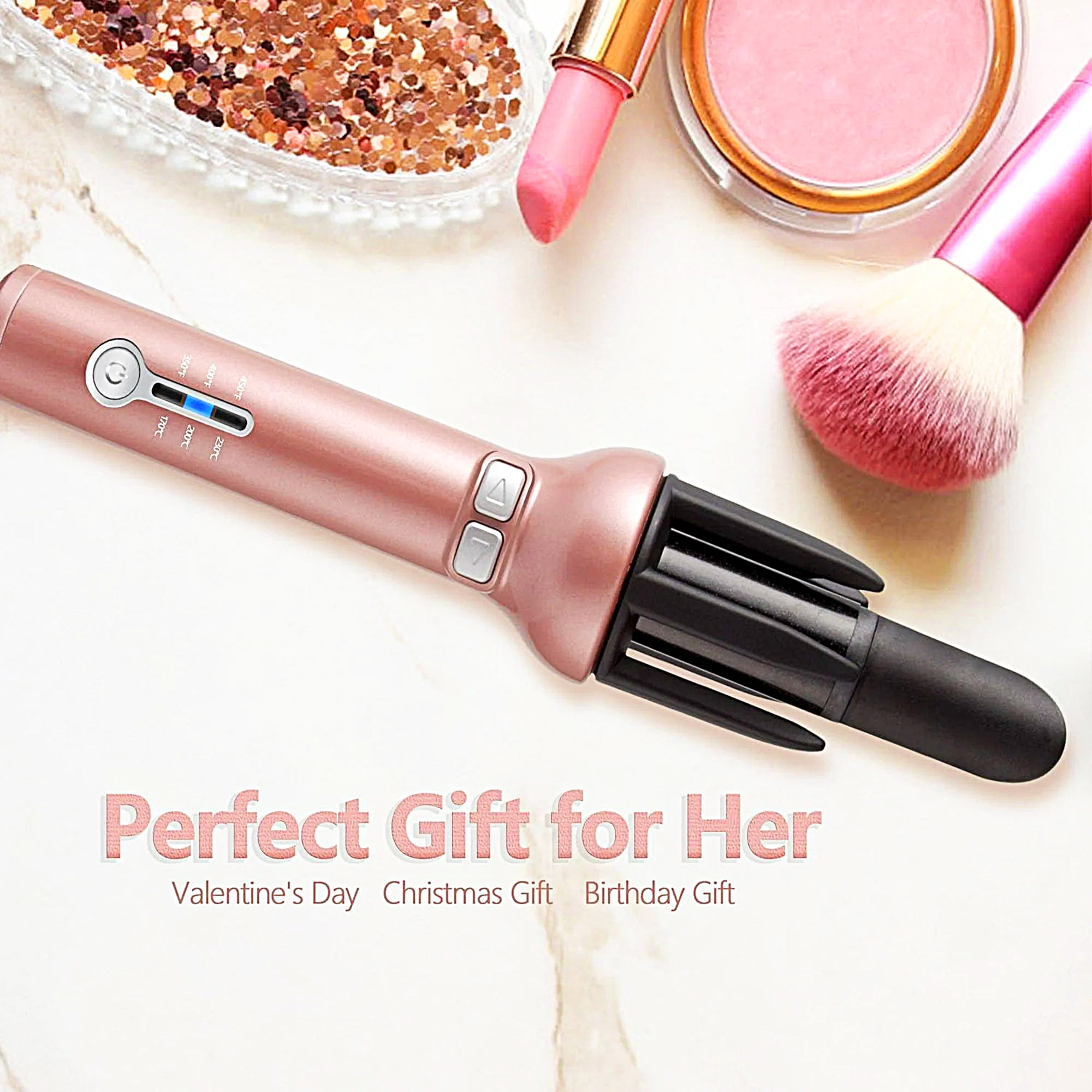 VIEROLA Curling Iron for Women, 1 Inch Curling Iron for Medium & Long Hair, Curling Wand with Large Ceramic Barrel, Dual Voltage Rose Gold Electric Curlers