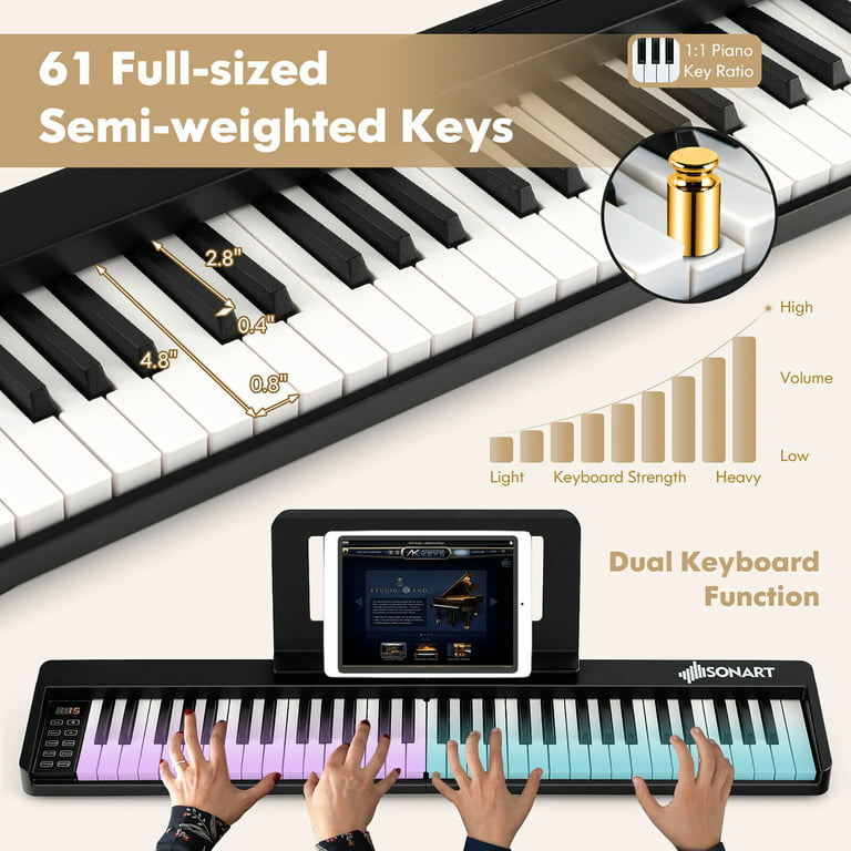 Donner Keyboard Piano, 61 Key Piano Keyboard for Beginner/Professional,  Electric Piano with Microphone & Piano App, Supports MP3/USB MIDI/Mi