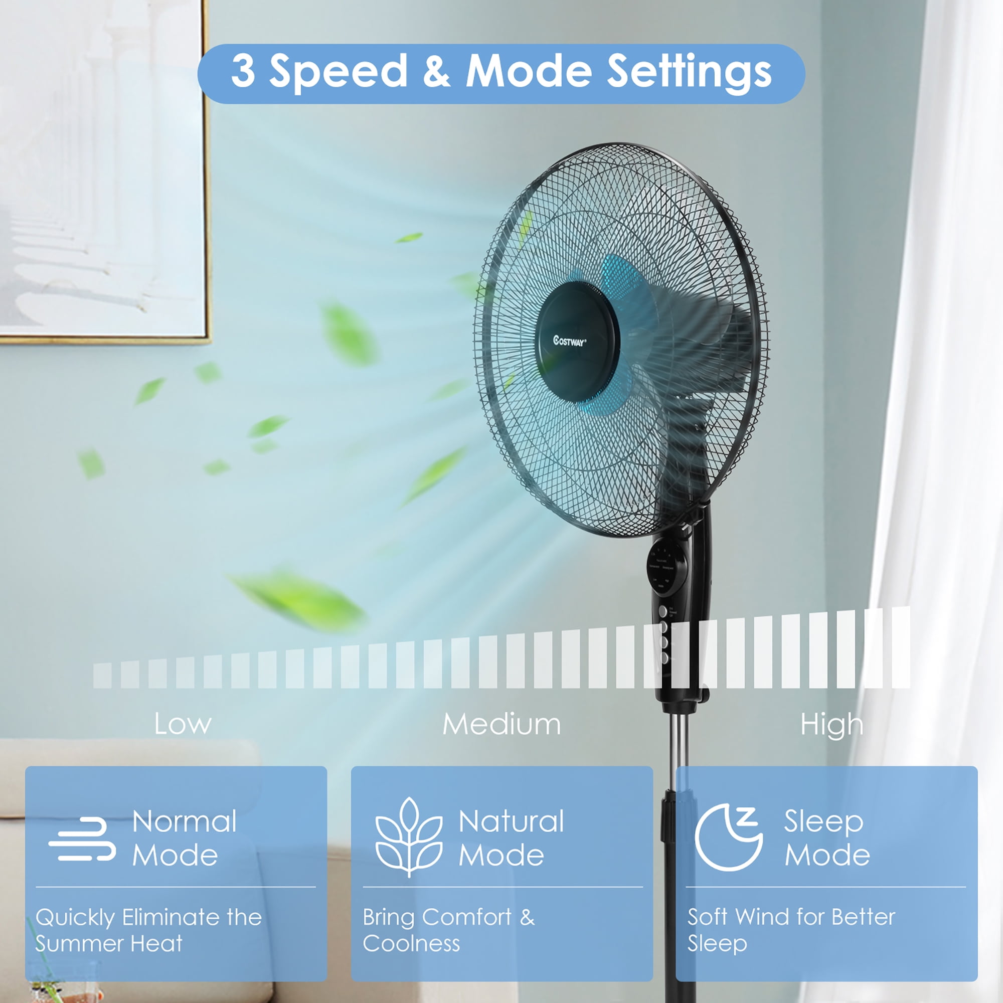 Costway 16'' Adjustable Oscillating Pedestal Fan Dual Blades w/Remote Control