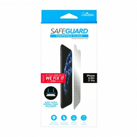 Liquipel Safeguard Glass Screen Protection, iPhone X, iPhone XS, iPhone 11 Pro, comes with Application Tray