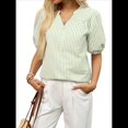 thumbnail image 2 of Blusa de Rayas con Mangas Abullonadas para Mujer, Cuello en V, Corte Holgado, Informal, para Verano, para el Trabajo, Camisa A Rayas Verde XXL, 2 of 8