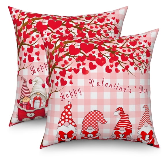 Pink Valentine's Day Throw Pillow Covers 18x18 Set of 2,Gnomes Sweet Love Decorative Pillow Cases for Bedroom Sofa Couch