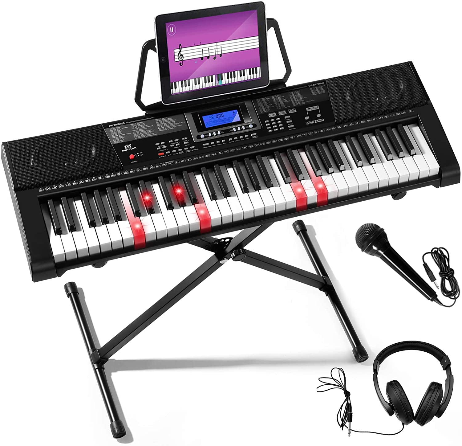 61 Key Digital Piano Music Keyboard Electronic Instrument with Mic Adapter Stand 
