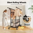thumbnail image 5 of HOKEEPER 625lbs Heavy Duty Double Clothing Garment Rack with Shelves and Metal Basket Clothing Racks on Wheels Rolling Clothes Rack for Hanging Clothes Commercial Grade Black, 5 of 9
