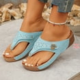 thumbnail image 3 of Rokment Womens Platform Wedges Flip Flops Beach Slides Orthopedic Sandals Summer Comfortable Leather Thongs Walking Dress Slip on Sky Blue Size 9.5, 3 of 6