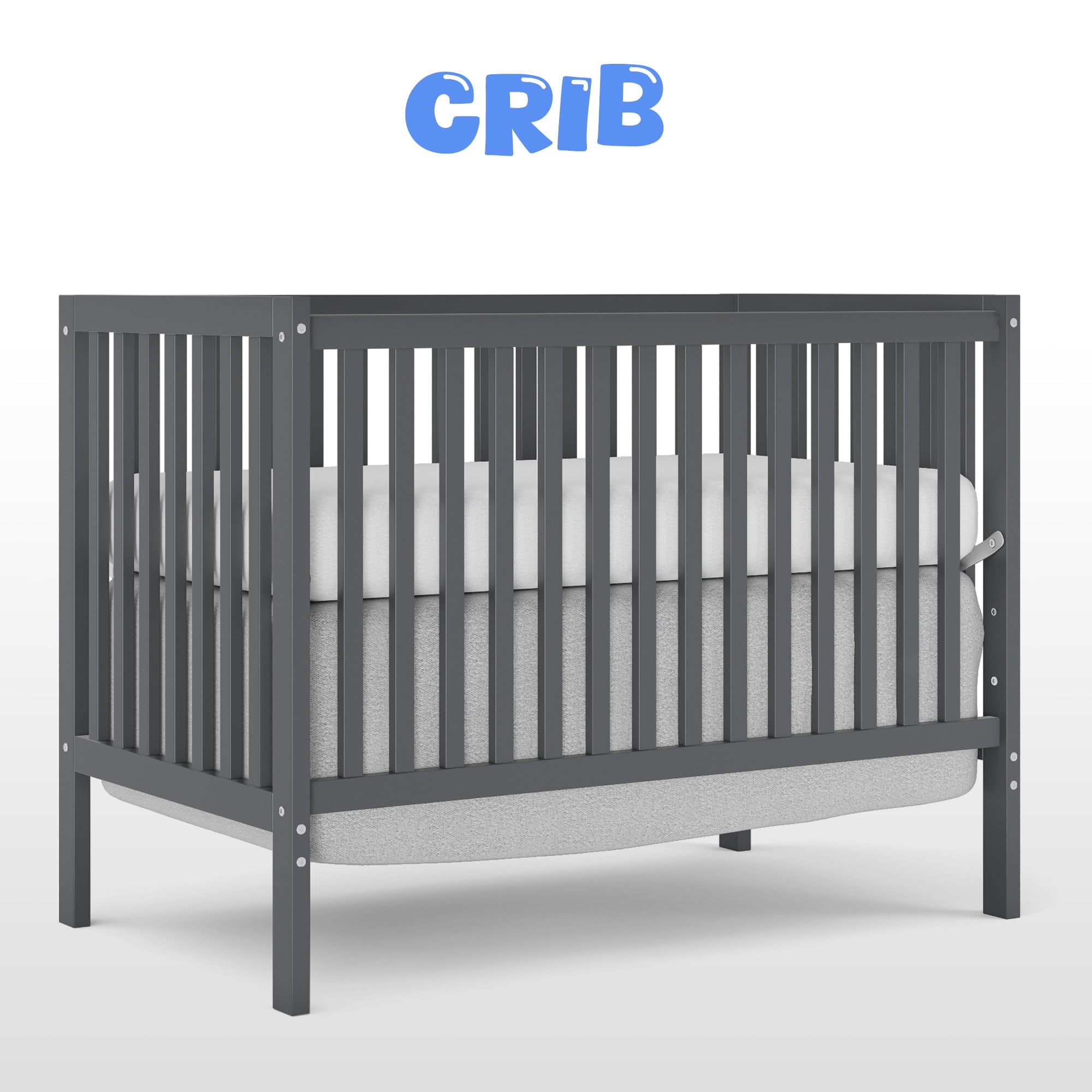 Baby Convertible Crib 5-In-1, New Zealand Pinewood Baby Bed, Crib With 3 Height Adjustment, Non-Toxic Finish, No Conversion Kit Included, Gray