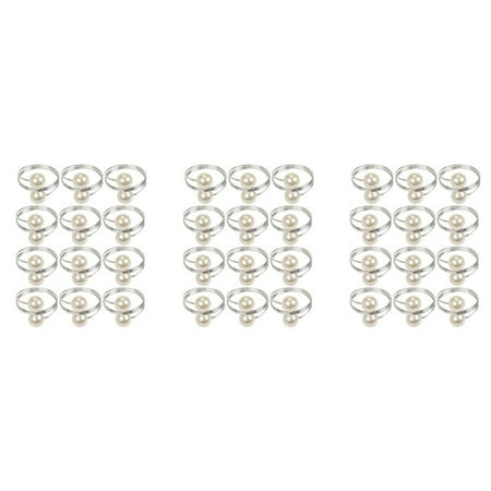 

36 Pcs Pearl Napkin Buckle Hoop Napkin Rings Circle Serviette Holder for Wedding Hotel Supplies Table Decoration Silver