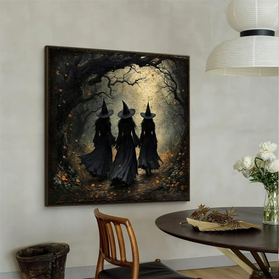 Vintage Witches Halloween Sign Posters Rustic Creepy Forest Fall Autumn Print Poster Wall Art Canvas Artwork Home Farmhouse Mantel Apartment Decoration No Frame