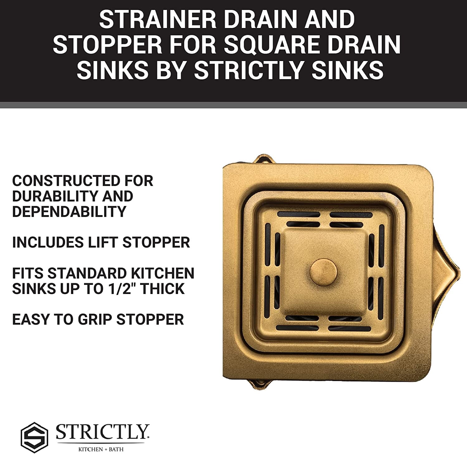 Strictly Sinks Stainless Steel Square Garbage Disposal Adapter for Kitchen Sink Durable with Drain