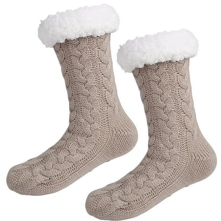 

Womens Slipper Socks Winter Warm Fleece Lined Socks Cozy Soft Thick Fuzzy Non Slip Indoor Christmas Socks Khaki 1 pair