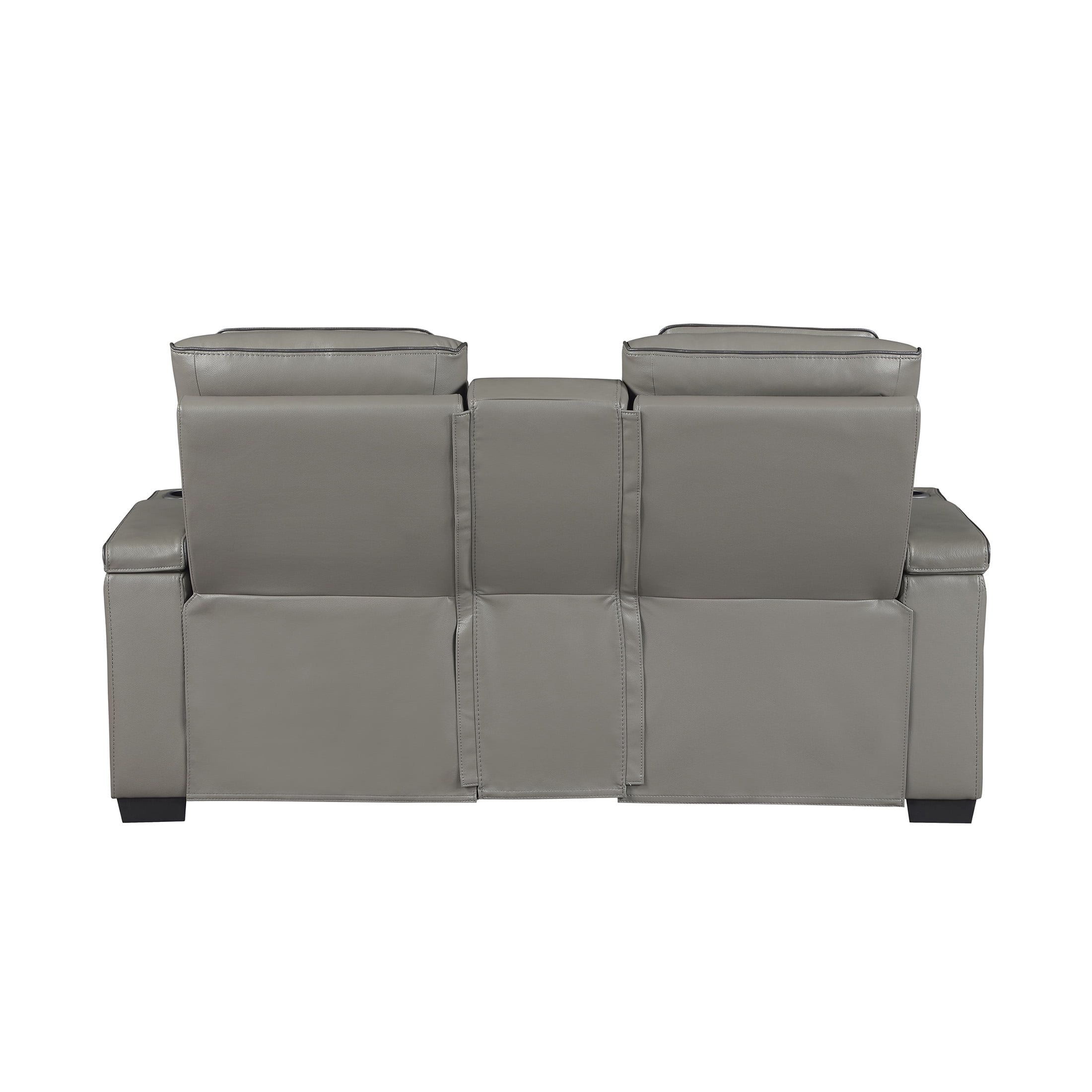 OakvillePark Elantra Leather Match Power Double Reclining Love Seat with Center Console/Power Headrests/Storage Arms/Cup Holders/Wireless speakers/Air Massage/Heat/LED Lighting/Charging Ports, Gray