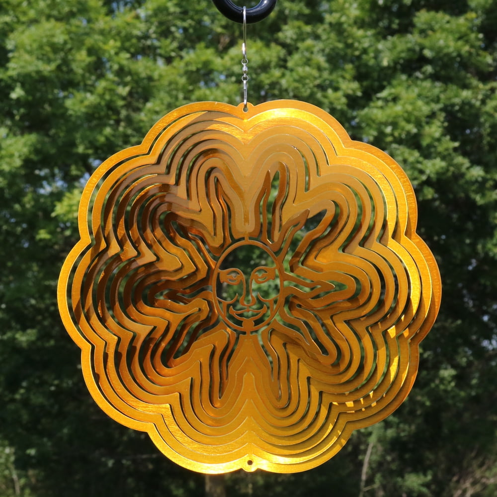 Sunnydaze Reflective 3D Gold Sun Whirligig Wind Spinner, 12Inch