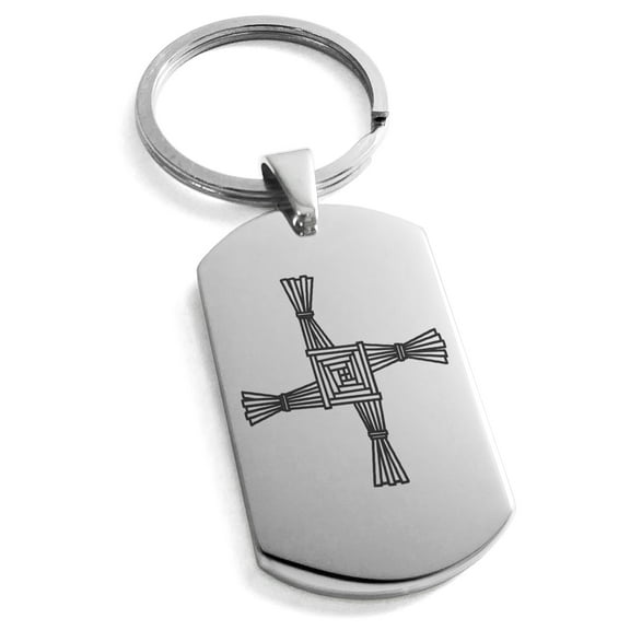 Stainless Steel Celtic Saint Brigid Cross Engraved Dog Tag Keychain Keyring